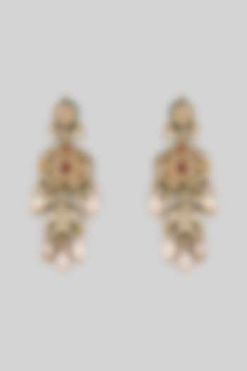 Gold Finish Brass Dangler Earrings by Preeti Mohan at Pernia's Pop Up Shop