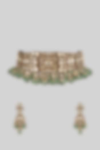 Gold Finish Brass Choker Necklace Set by Preeti Mohan at Pernia's Pop Up Shop