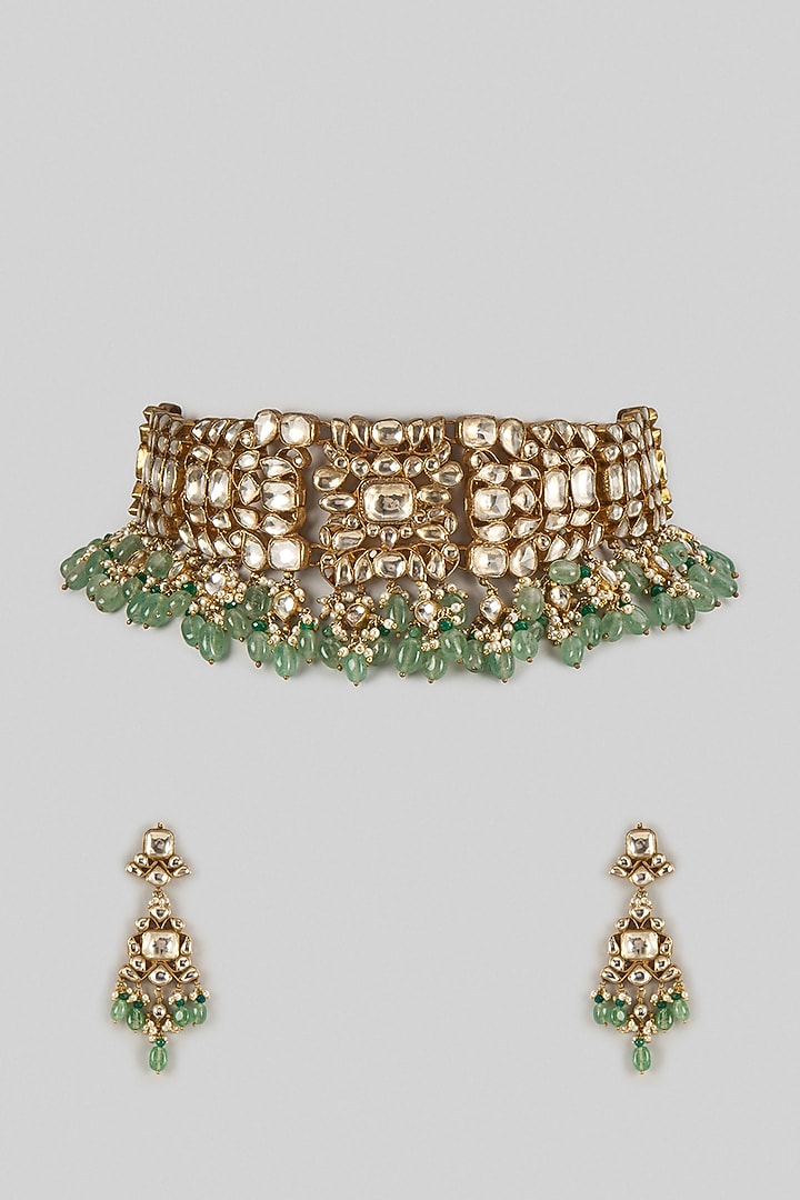 Gold Finish Brass Choker Necklace Set by Preeti Mohan at Pernia's Pop Up Shop