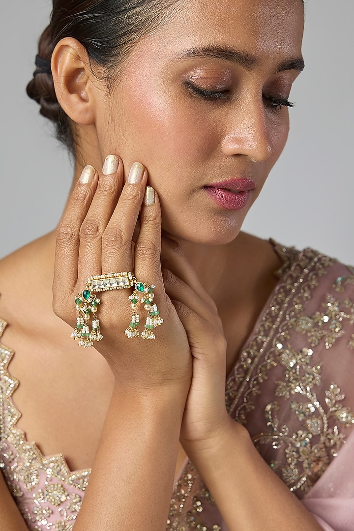 Gold Finish Kundan Polki Toering by Preeti Mohan at Pernia's Pop Up Shop