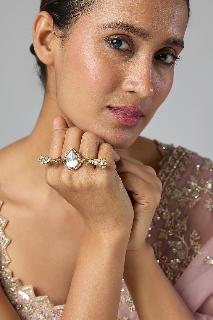 Gold Finish Moissanite Polki Ring by Preeti Mohan at Pernia's Pop Up Shop