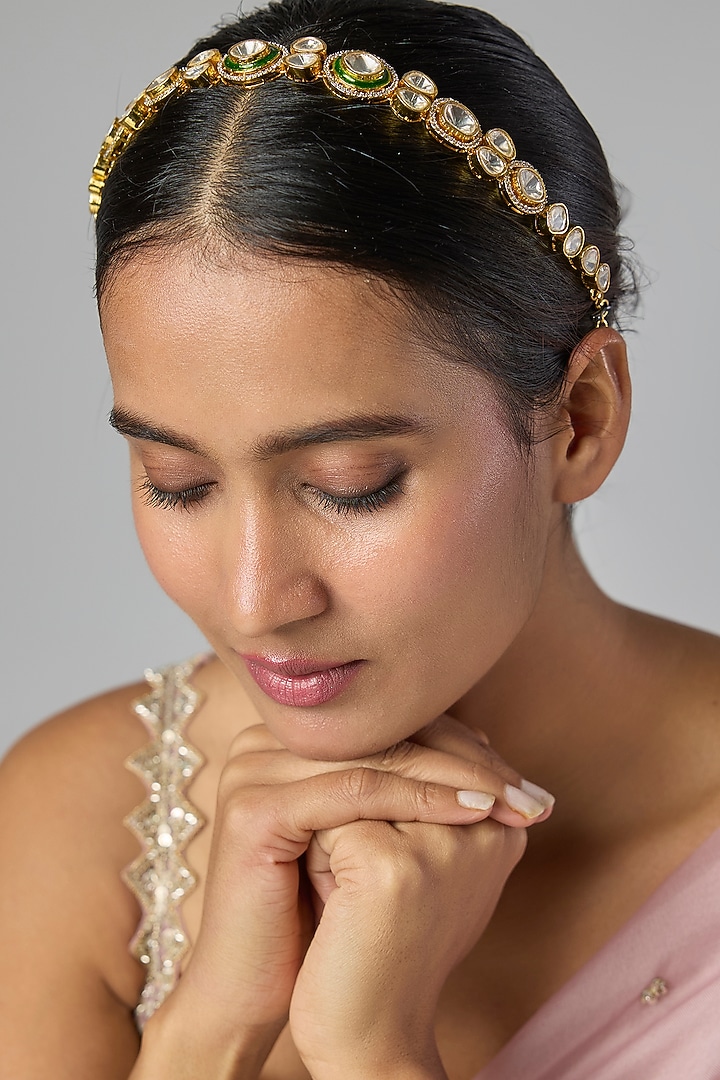 Gold Finish Brass Hair Accessory by Preeti Mohan at Pernia's Pop Up Shop