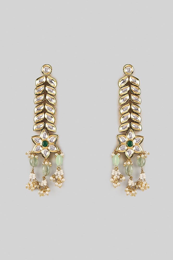 Gold Finish Brass Dangler Earrings by Preeti Mohan at Pernia's Pop Up Shop