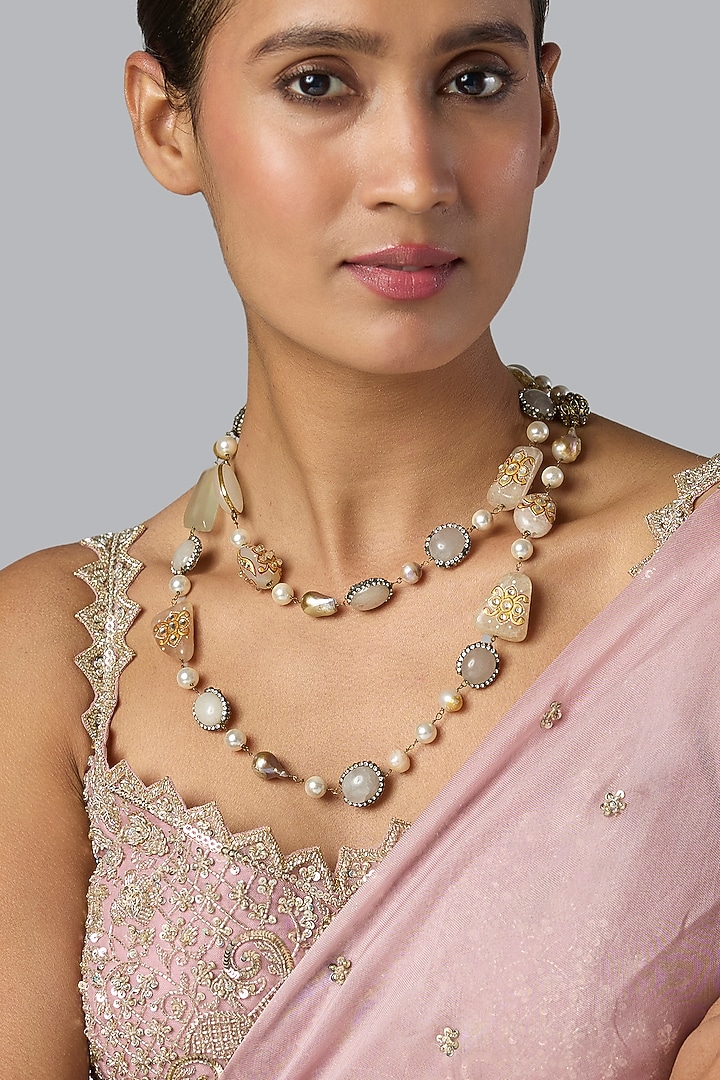 Grey Beaded Necklace by Preeti Mohan at Pernia's Pop Up Shop