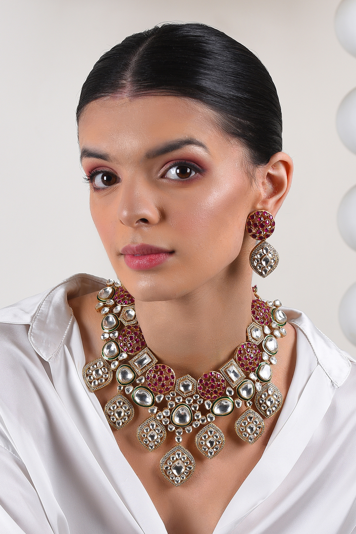 Gold Plated Ruby Stone Necklace Set by Preeti Mohan at Pernia's Pop Up Shop