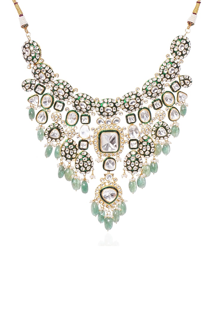 Gold Plated Green Fluorite Stone Necklace Set by Preeti Mohan at Pernia's Pop Up Shop