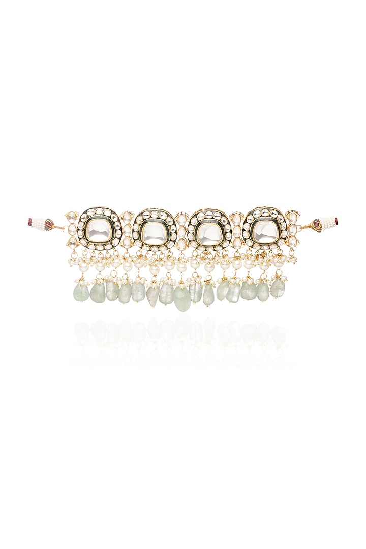 Gold Plated Green Onyx & Pearl Choker Necklace Set by Preeti Mohan at Pernia's Pop Up Shop