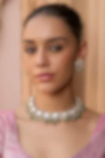 Gold Plated Green Onyx & Pearl Choker Necklace Set by Preeti Mohan at Pernia's Pop Up Shop