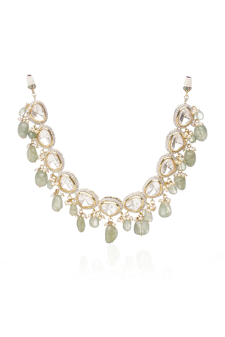 Gold Plated Green Onyx & Pearl Choker Necklace Set by Preeti Mohan at Pernia's Pop Up Shop