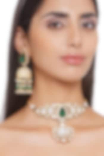 Gold Plated Green Onyx Choker Necklace Set by Preeti Mohan at Pernia's Pop Up Shop