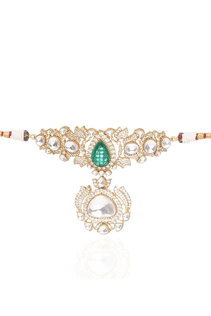 Gold Plated Green Onyx Choker Necklace Set by Preeti Mohan at Pernia's Pop Up Shop