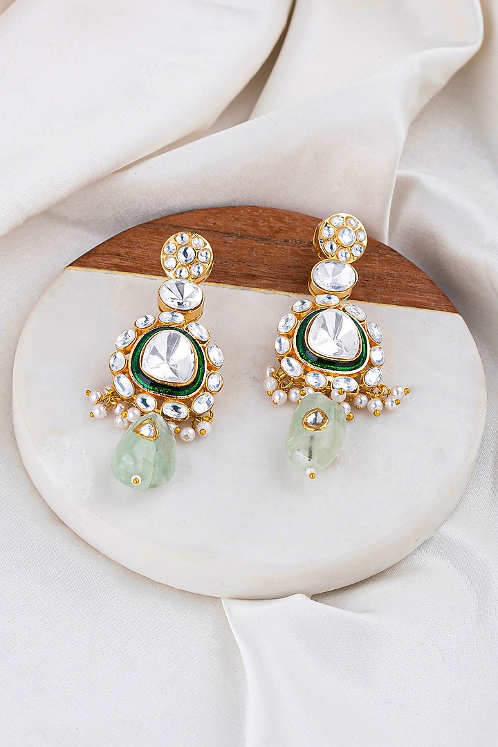 Gold Plated Green Onyx & Pearl Necklace Set by Preeti Mohan at Pernia's Pop Up Shop