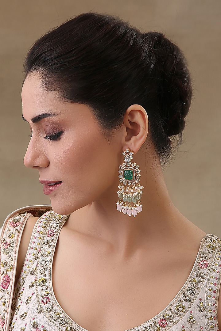 Gold Plated Green Onyx & Rose Quartz Necklace Set by Preeti Mohan at Pernia's Pop Up Shop