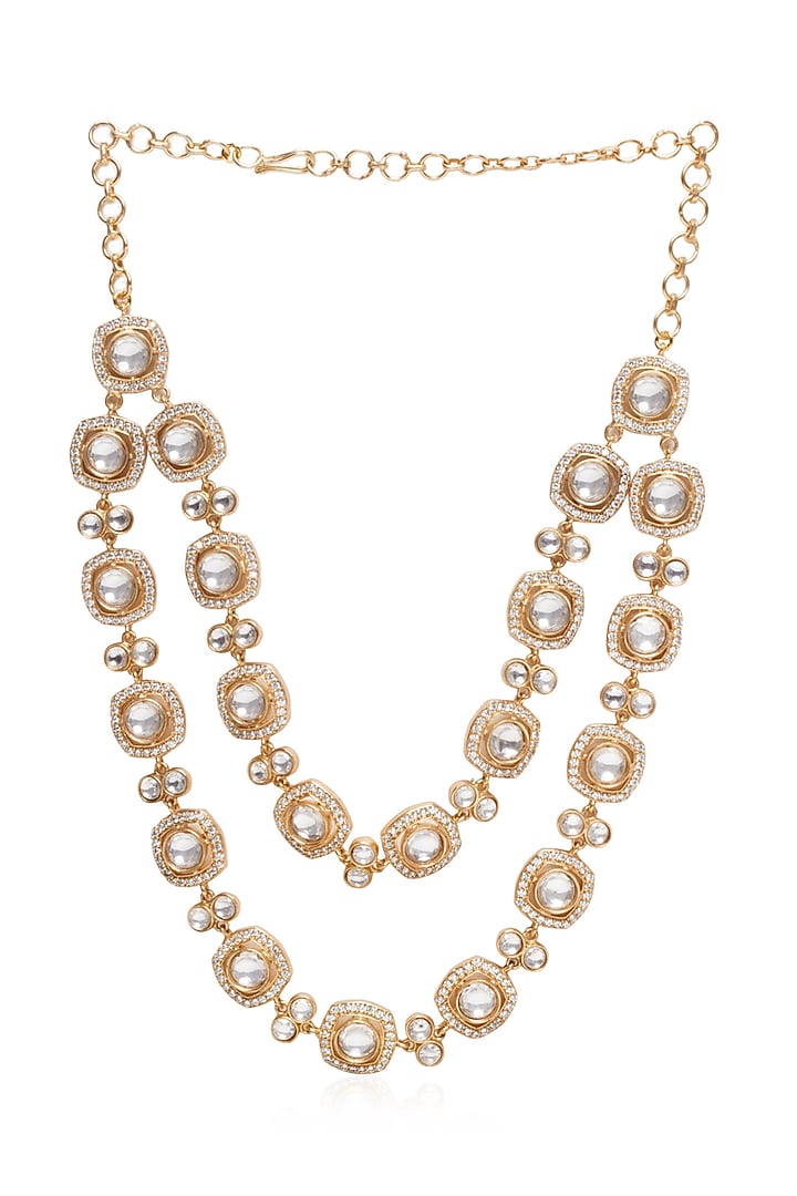 Gold Plated Rhodolite Stone Necklace Set by Preeti Mohan at Pernia's Pop Up Shop
