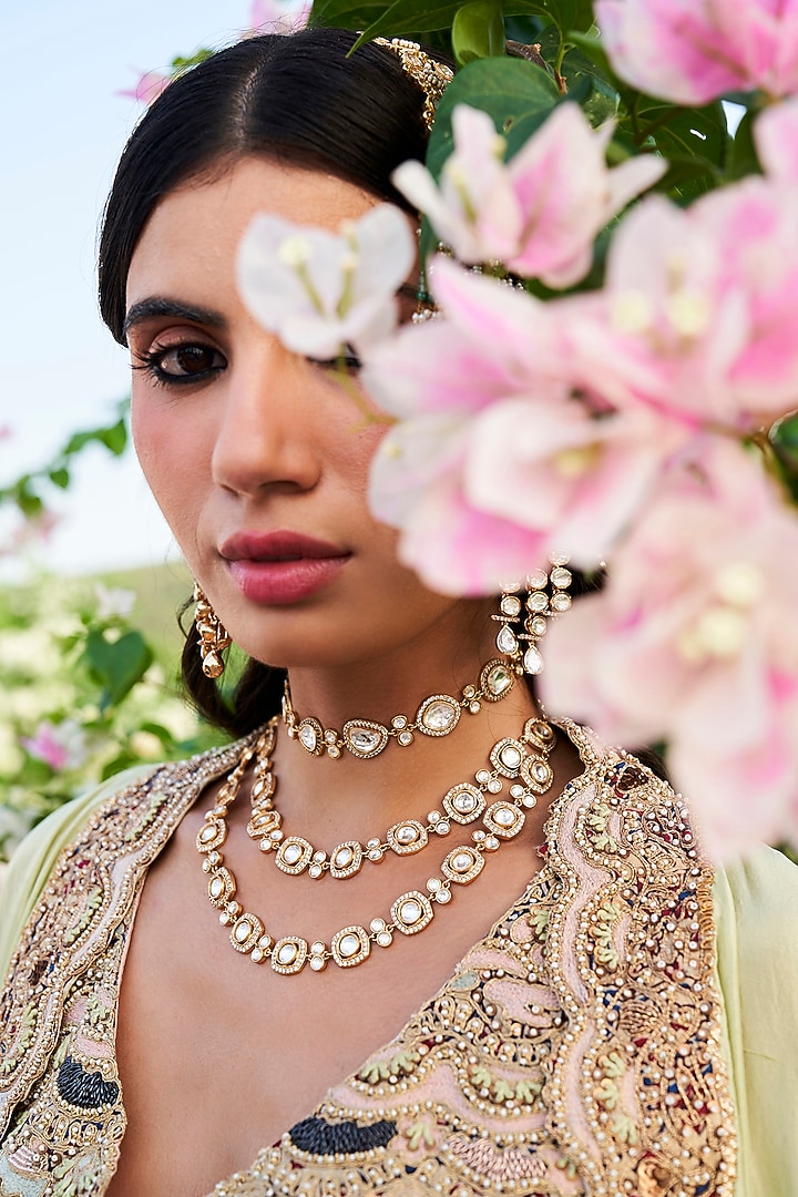 Gold Plated Rhodolite Stone Necklace Set by Preeti Mohan at Pernia's Pop Up Shop