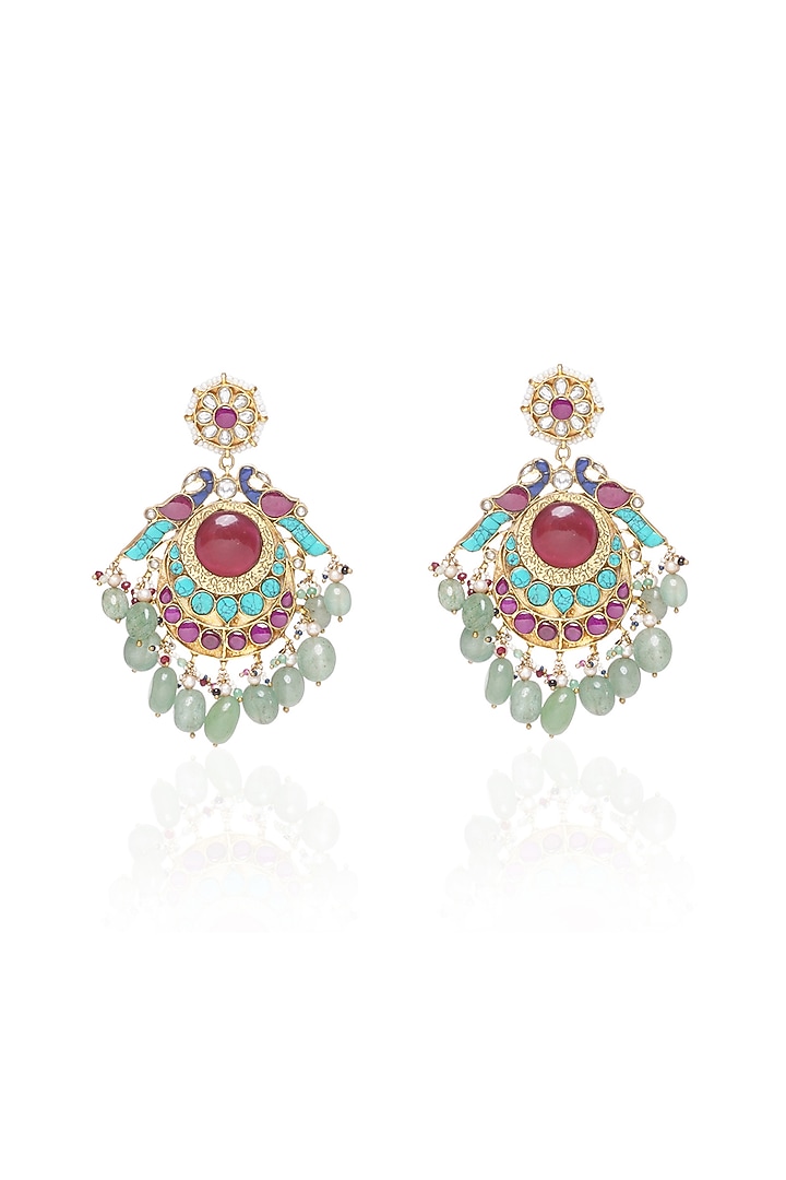 Gold Plated Multi-Colored Fluorite Stone Necklace Set by Preeti Mohan at Pernia's Pop Up Shop