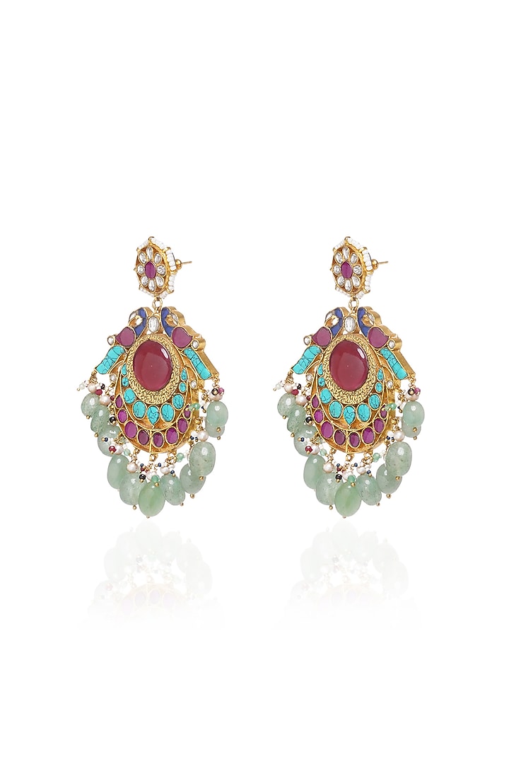 Gold Plated Multi-Colored Fluorite Stone Necklace Set by Preeti Mohan at Pernia's Pop Up Shop