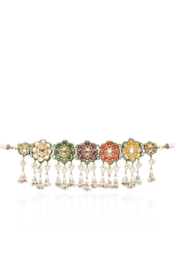 Gold Plated Green Onyx & Pearl Choker Necklace Set by Preeti Mohan at Pernia's Pop Up Shop