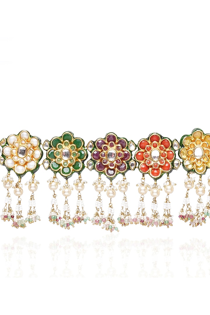 Gold Plated Green Onyx & Pearl Choker Necklace Set by Preeti Mohan at Pernia's Pop Up Shop
