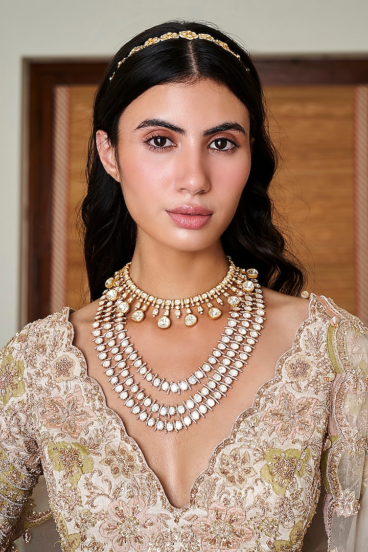 Gold Plated White Onyx Necklace Set by Preeti Mohan at Pernia's Pop Up Shop