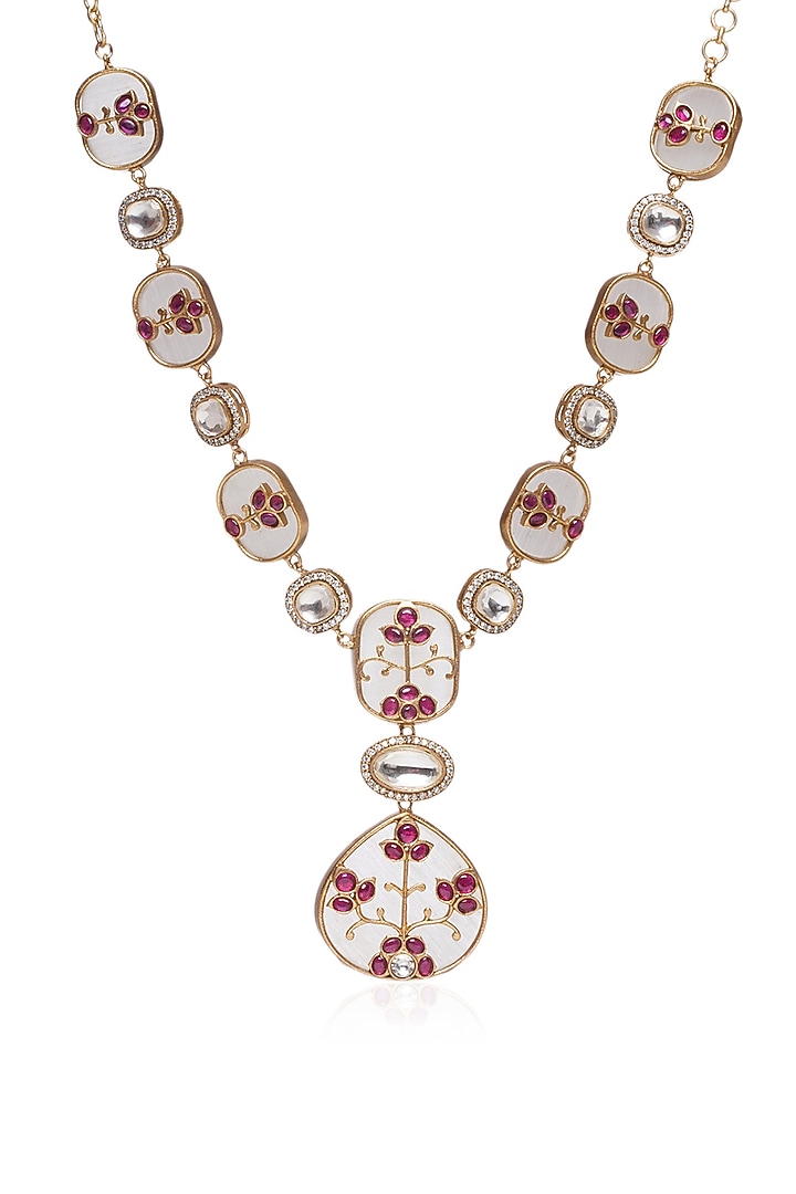 Gold Plated Red Onyx Long Necklace Set by Preeti Mohan at Pernia's Pop Up Shop