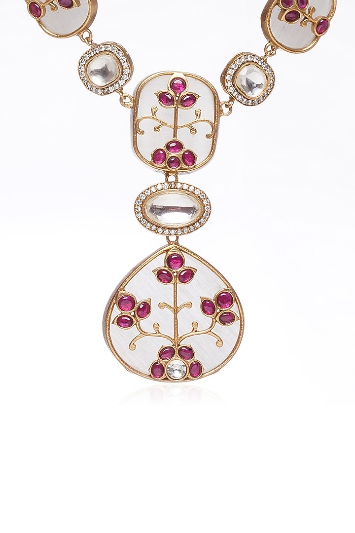 Gold Plated Red Onyx Long Necklace Set by Preeti Mohan at Pernia's Pop Up Shop