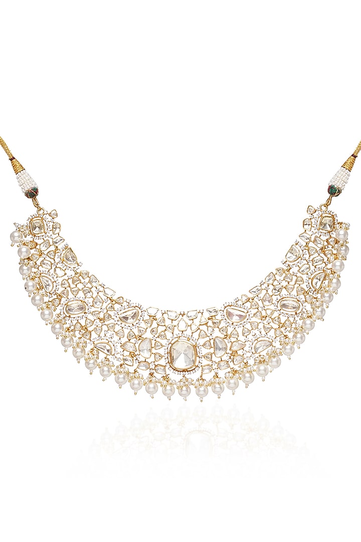 Gold Plated White Pearl Necklace Set by Preeti Mohan at Pernia's Pop Up Shop