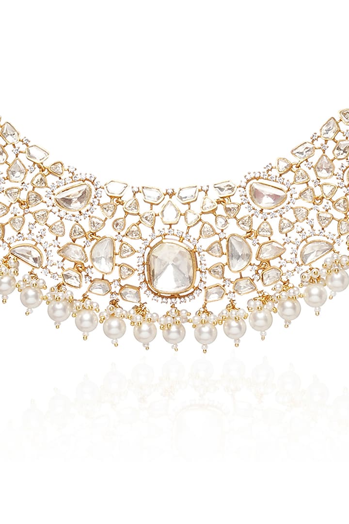Gold Plated White Pearl Necklace Set by Preeti Mohan at Pernia's Pop Up Shop