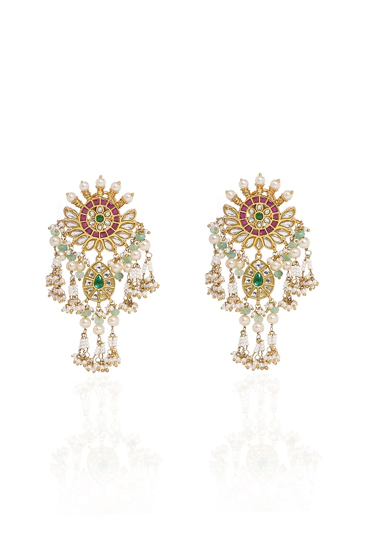 Gold Plated Green Onyx & Pearl Long Necklace Set by Preeti Mohan at Pernia's Pop Up Shop