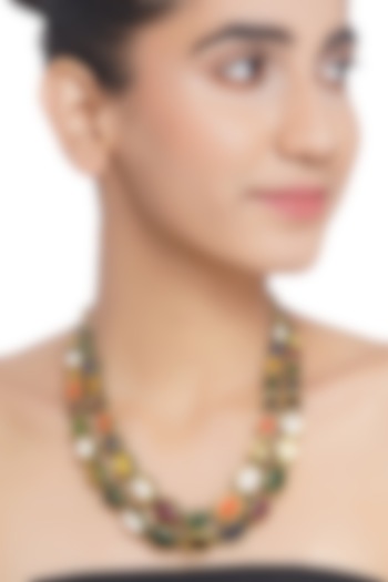 Gold Plated Navratna Stone Necklace Set by Preeti Mohan at Pernia's Pop Up Shop