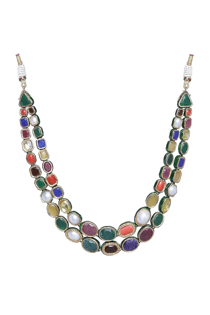 Gold Plated Navratna Stone Necklace  by Preeti Mohan at Pernia's Pop Up Shop