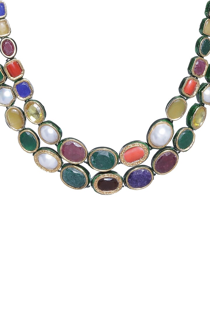 Gold Plated Navratna Stone Necklace  by Preeti Mohan at Pernia's Pop Up Shop