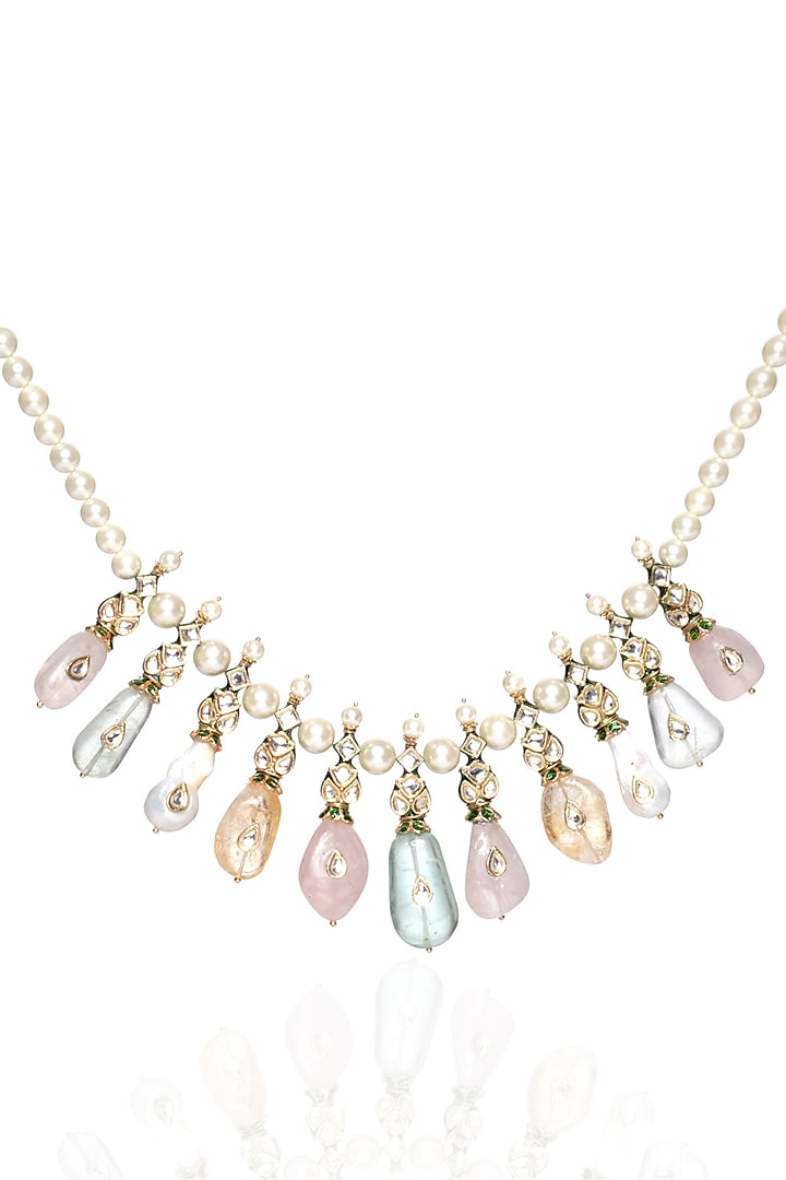 Gold Plated Navratna Stone Necklace by Preeti Mohan at Pernia's Pop Up Shop