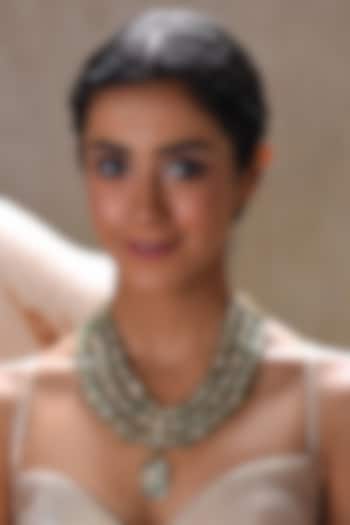 Gold Plated Mint Fluorite Stone Necklace Set by Preeti Mohan at Pernia's Pop Up Shop