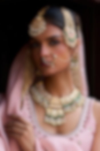 Gold Plated Green Onyx & Pearl Necklace Set by Preeti Mohan at Pernia's Pop Up Shop