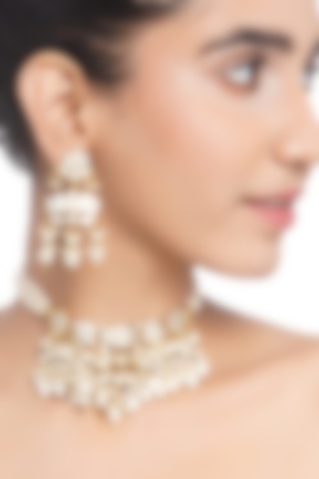 Gold Plated Green Onyx & Pearl Choker Necklace Set by Preeti Mohan at Pernia's Pop Up Shop