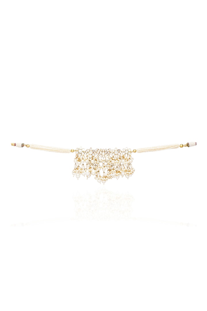 Gold Plated Green Onyx & Pearl Choker Necklace Set by Preeti Mohan at Pernia's Pop Up Shop