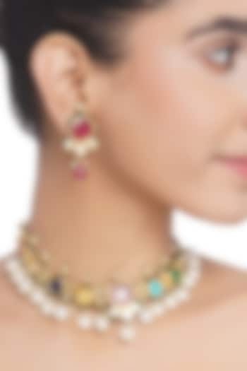 Gold Plated Green Onyx & Pearl Necklace Set by Preeti Mohan at Pernia's Pop Up Shop