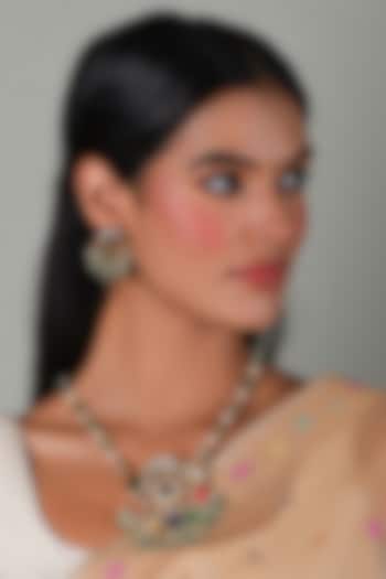 Gold Plated Green Onyx & Pearl Long Necklace Set by Preeti Mohan at Pernia's Pop Up Shop