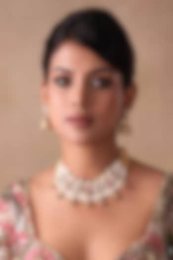 Gold Plated Red & Green Pearl Necklace Set by Preeti Mohan at Pernia's Pop Up Shop