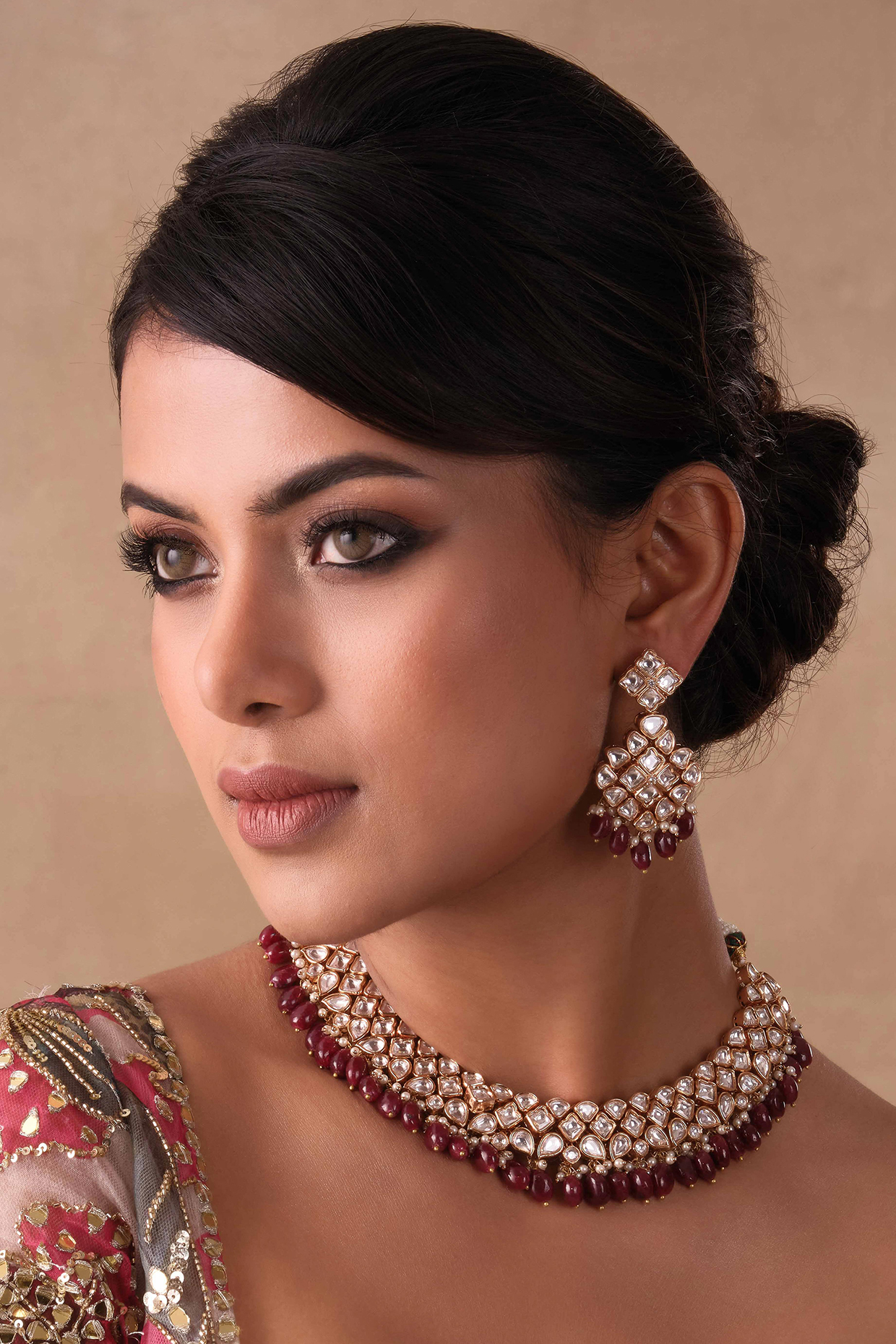 Gold Plated Ruby Necklace Set by Preeti Mohan at Pernia's Pop Up Shop