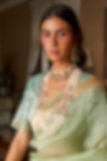 Gold Plated Green Onyx & Pearl Long Necklace Set by Preeti Mohan at Pernia's Pop Up Shop