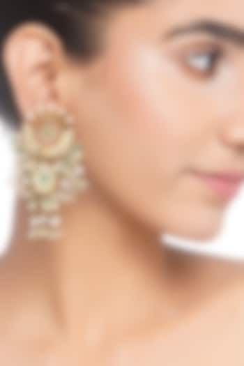 Gold Plated Green Onyx & Pearl Dangler Earrings by Preeti Mohan at Pernia's Pop Up Shop