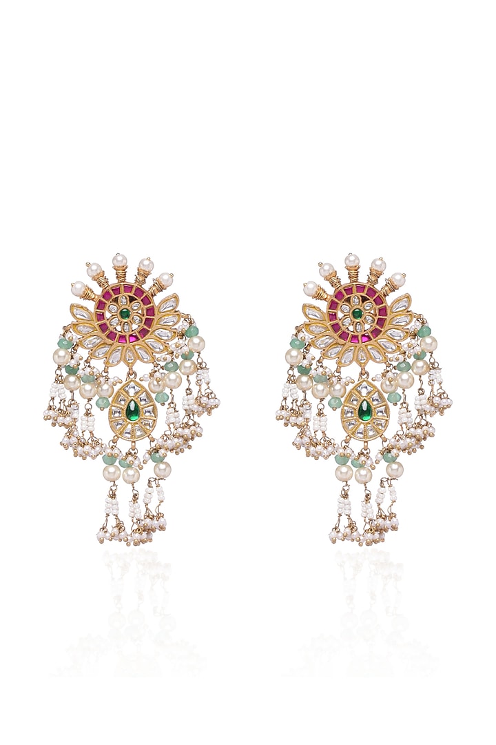 Gold Plated Green Onyx & Pearl Dangler Earrings by Preeti Mohan at Pernia's Pop Up Shop