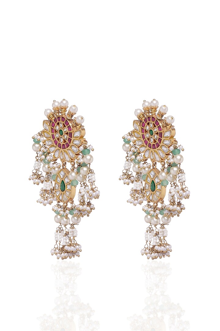 Gold Plated Green Onyx & Pearl Dangler Earrings by Preeti Mohan at Pernia's Pop Up Shop