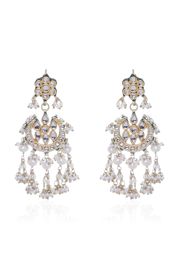 Gold Plated Green Onyx & Pearl Chandbali Earrings by Preeti Mohan at Pernia's Pop Up Shop