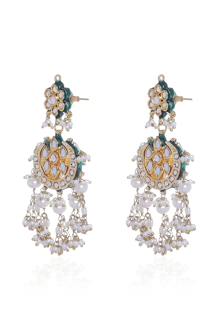 Gold Plated Green Onyx & Pearl Chandbali Earrings by Preeti Mohan at Pernia's Pop Up Shop