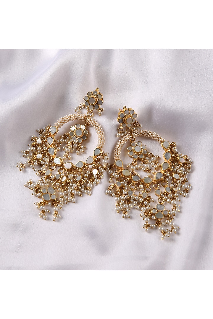Gold Plated White Pearl Chandbali Earrings by Preeti Mohan at Pernia's Pop Up Shop