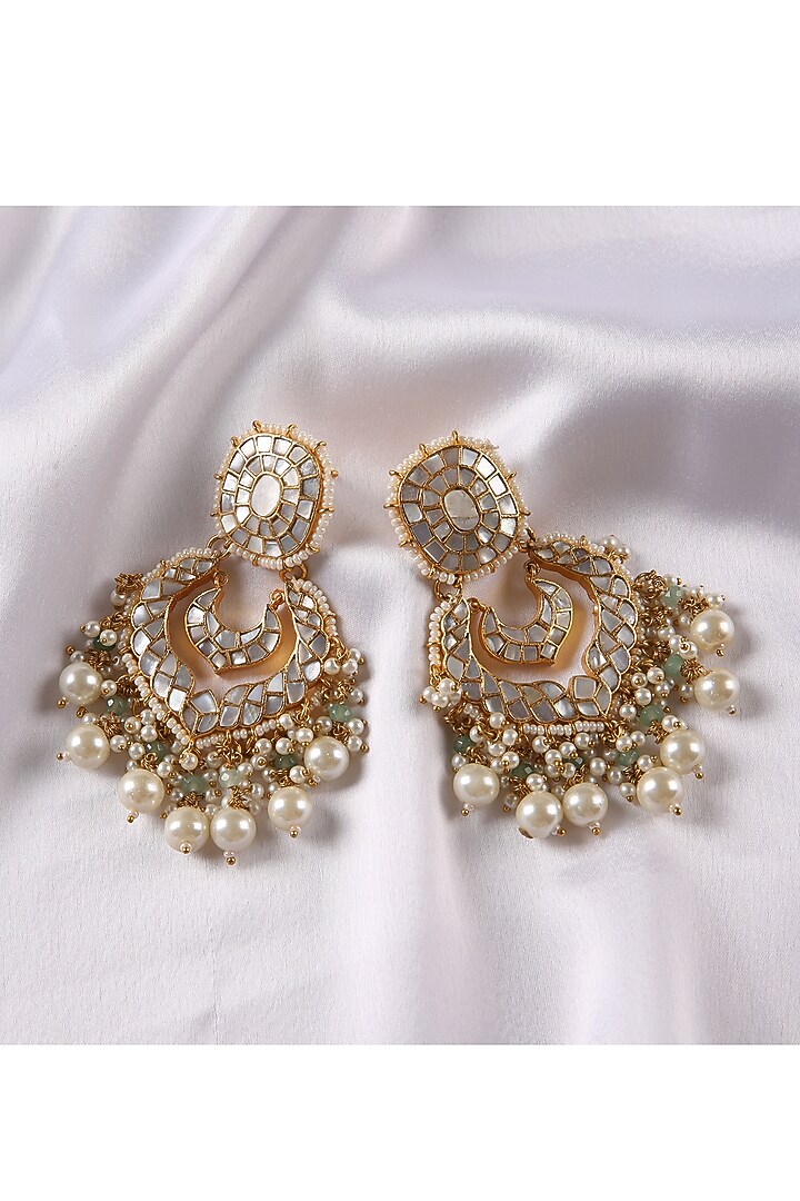 Gold Plated White Pearl Chandbali Earrings by Preeti Mohan at Pernia's Pop Up Shop