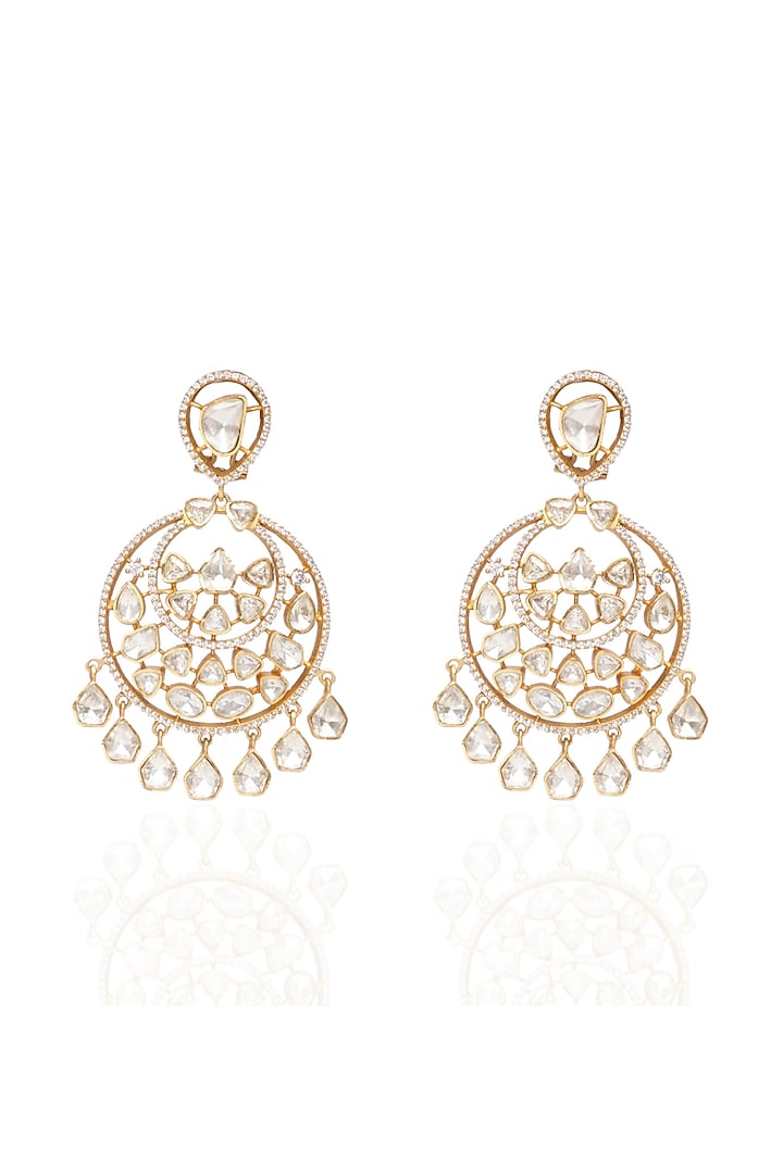 Gold Plated rhodolite Stone Chandbali Earrings by Preeti Mohan at Pernia's Pop Up Shop